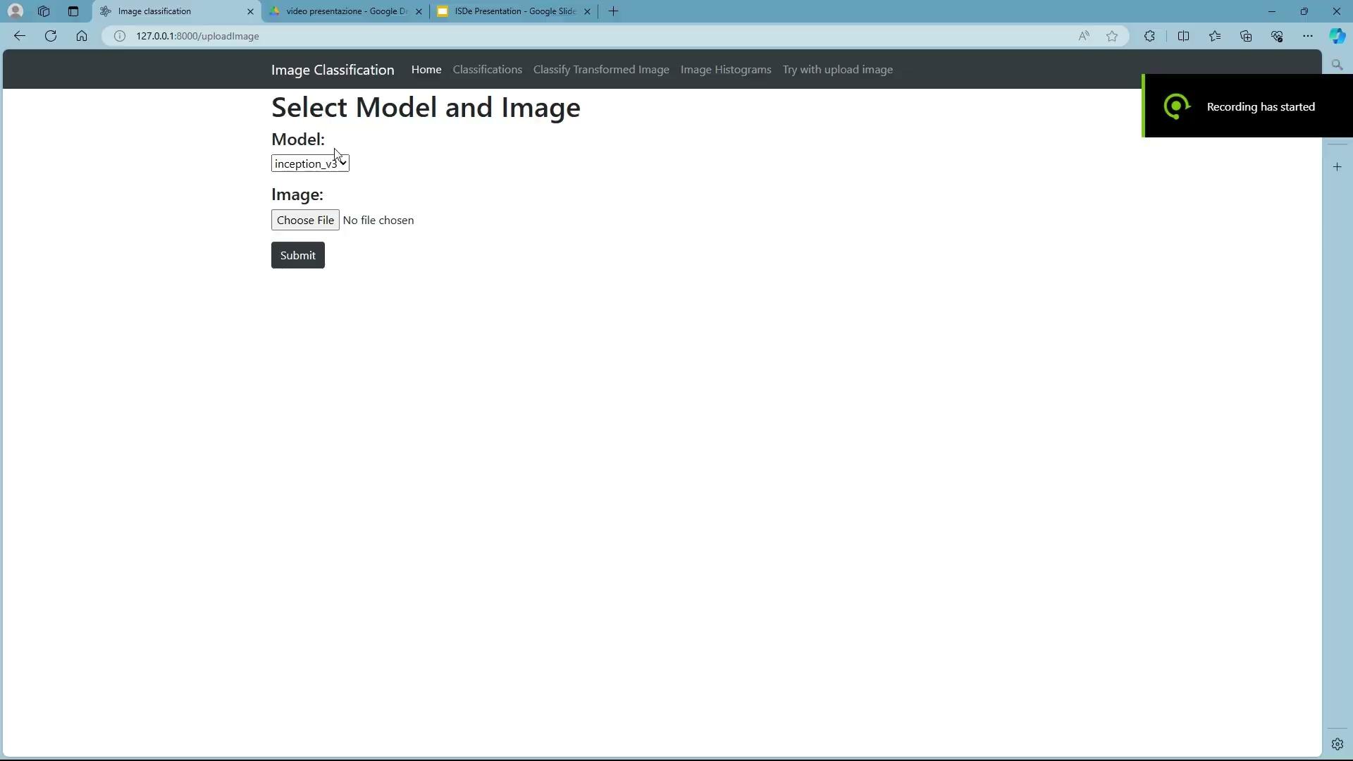 Upload image screen